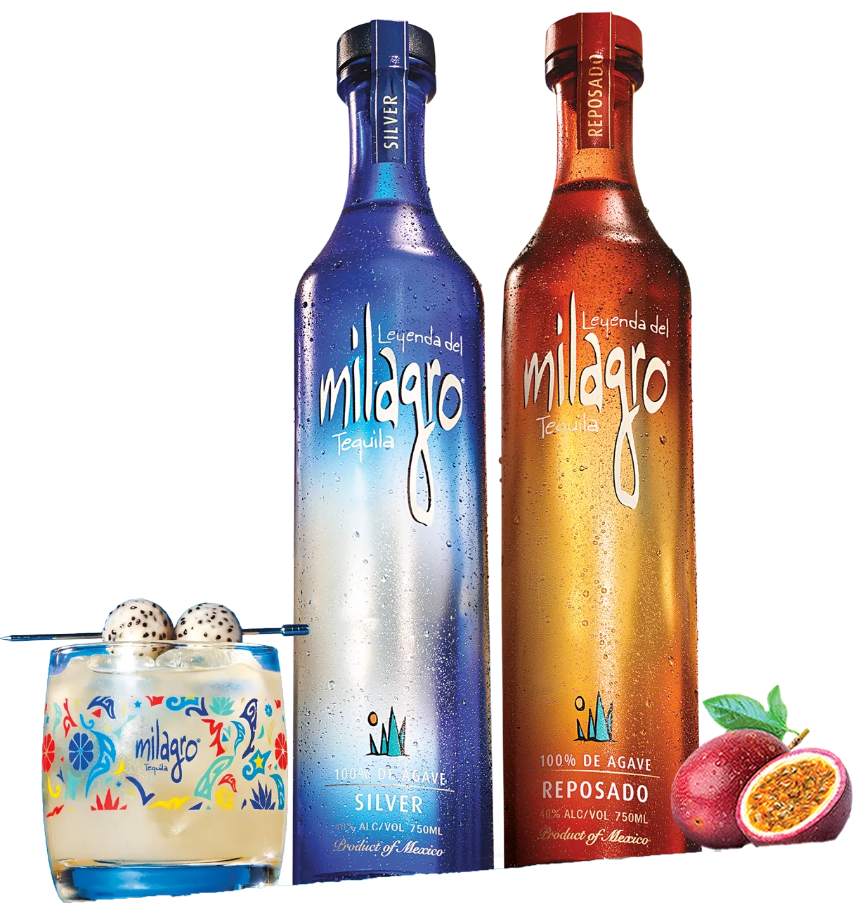 Milagro Silver and Reposado bottles and cocktail