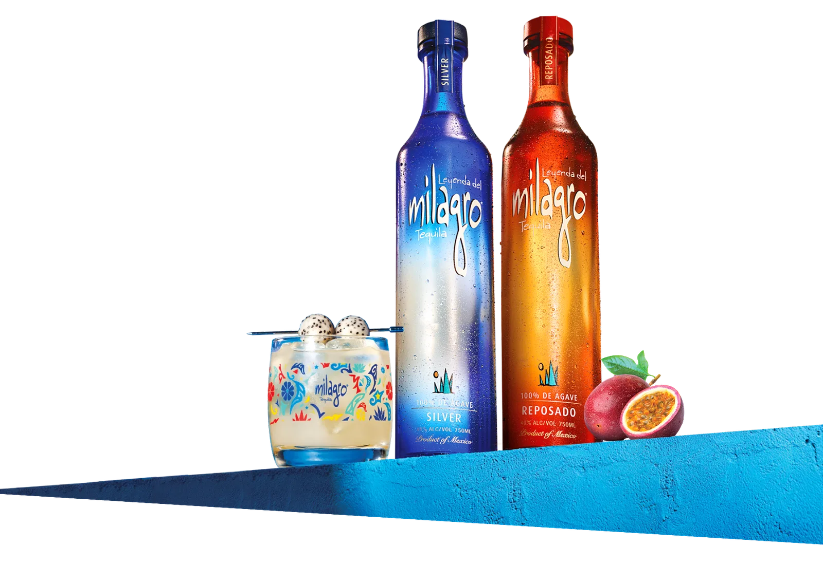 Milagro Silver and Reposado bottles and cocktail
